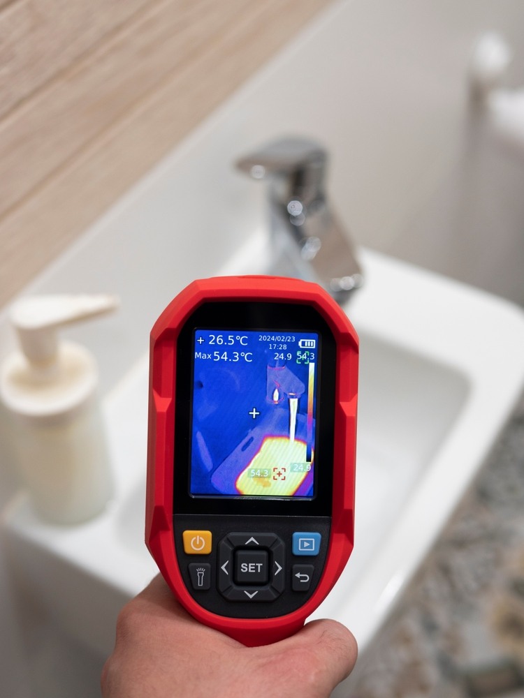 thermal camera inspecting bathroom water leak